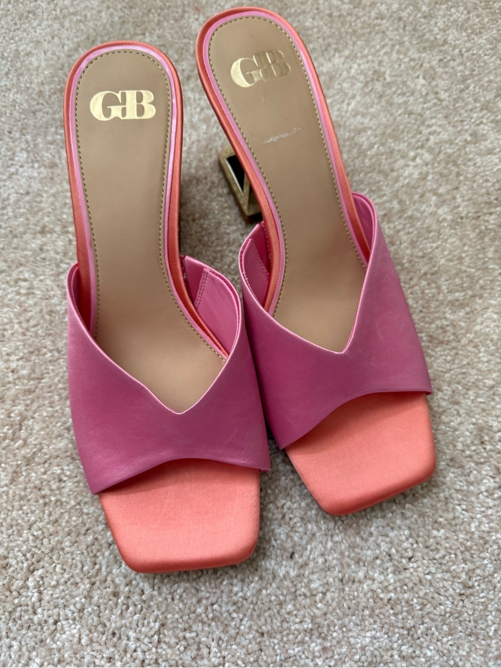 Gianni Bini Pink and Coral satin  V-Cut Square-Toe Mules